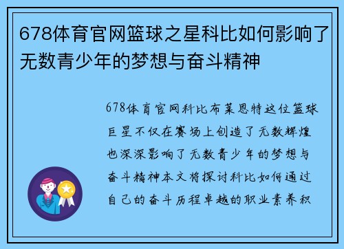 678体育官网篮球之星科比如何影响了无数青少年的梦想与奋斗精神