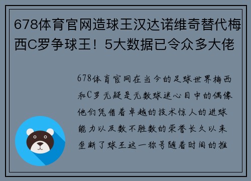678体育官网造球王汉达诺维奇替代梅西C罗争球王！5大数据已令众多大佬色变